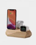 Trojitý drevený nabíjací dok na iPhone, Apple Watch, AirPods